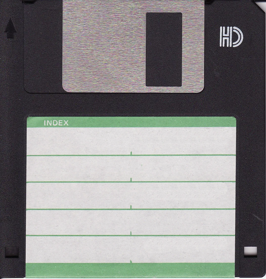 Front view of a 3.5-inch high-density floppy disk