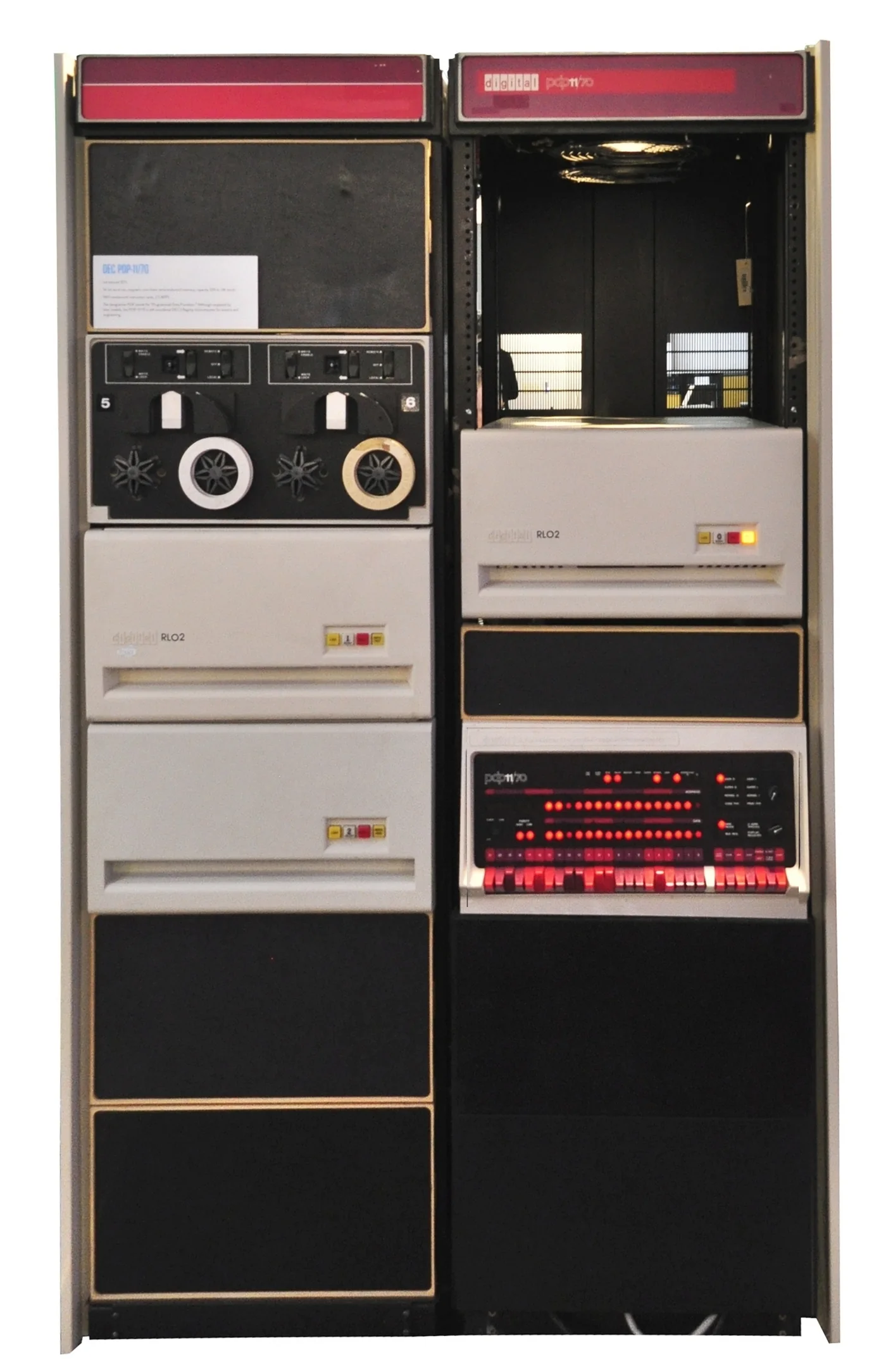DEC PDP-11/70 minicomputer with front panel controls and cabinet hardware